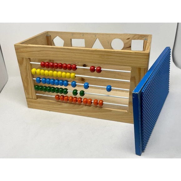 Toy Chest Wooden Alphabet Lego Top + 57 Misc. Pieces 14x7x8  .01:S1418 - Picture 4 of 12